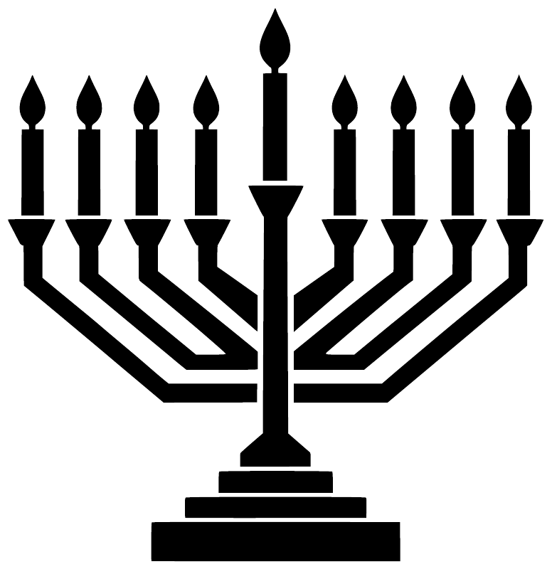 Black menorah decal with nine candles and base, bold flat silhouette