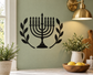 Hanukkah menorah vinyl decal with olive branches, black silhouette