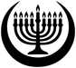 Hanukkah menorah vinyl decal graphic with flames and crescent moon, black on white