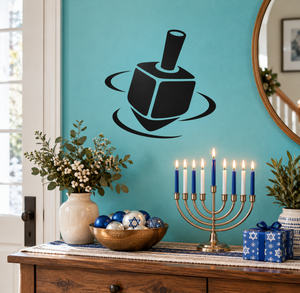 Dreidel in Motion vinyl decal, black dreidel with swirling motion lines
