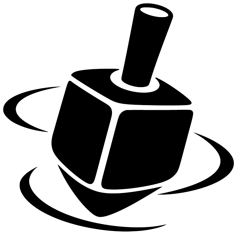 Dreidel in Motion vinyl decal, black spinning dreidel icon with swoosh