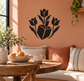 Black Hanukkah vinyl decal of blooming dreidel in a pot with tulip-like leaves