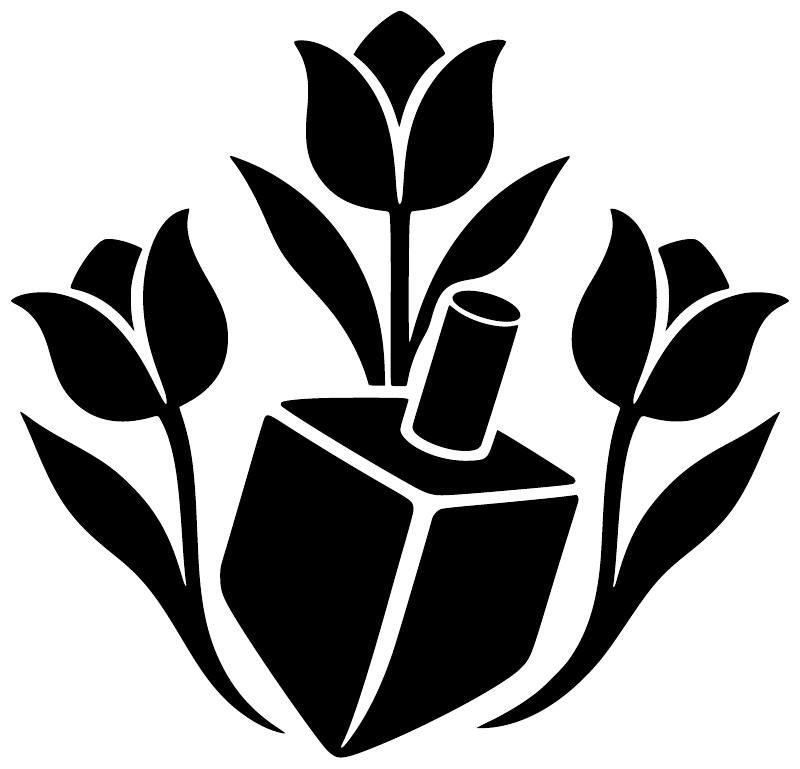 Black vinyl decal close-up of blooming dreidel in a pot with tulip-like leaves