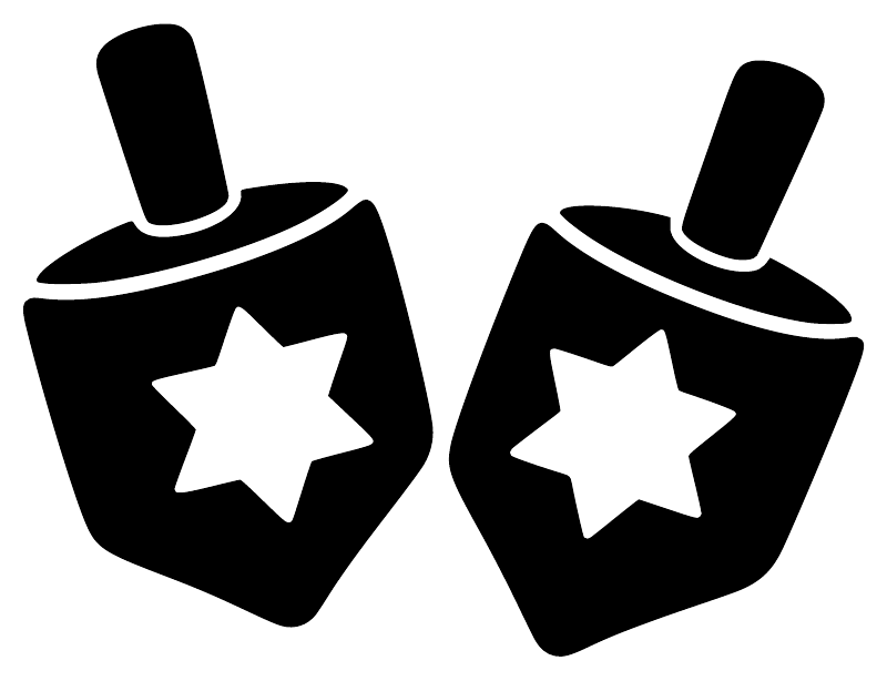Two black dreidel vinyl decals with white star icons and orange star centers