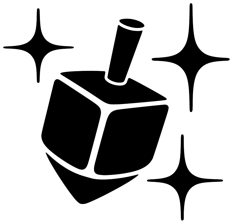 Black Hanukkah dreidel vinyl decal close-up with starburst shapes