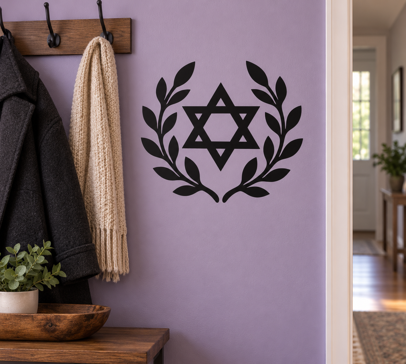 Black laurel wreath vinyl decal with Star of David center