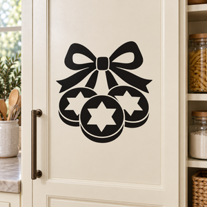 Black bow Hanukkah vinyl decal with three star medallions and hexagram center
