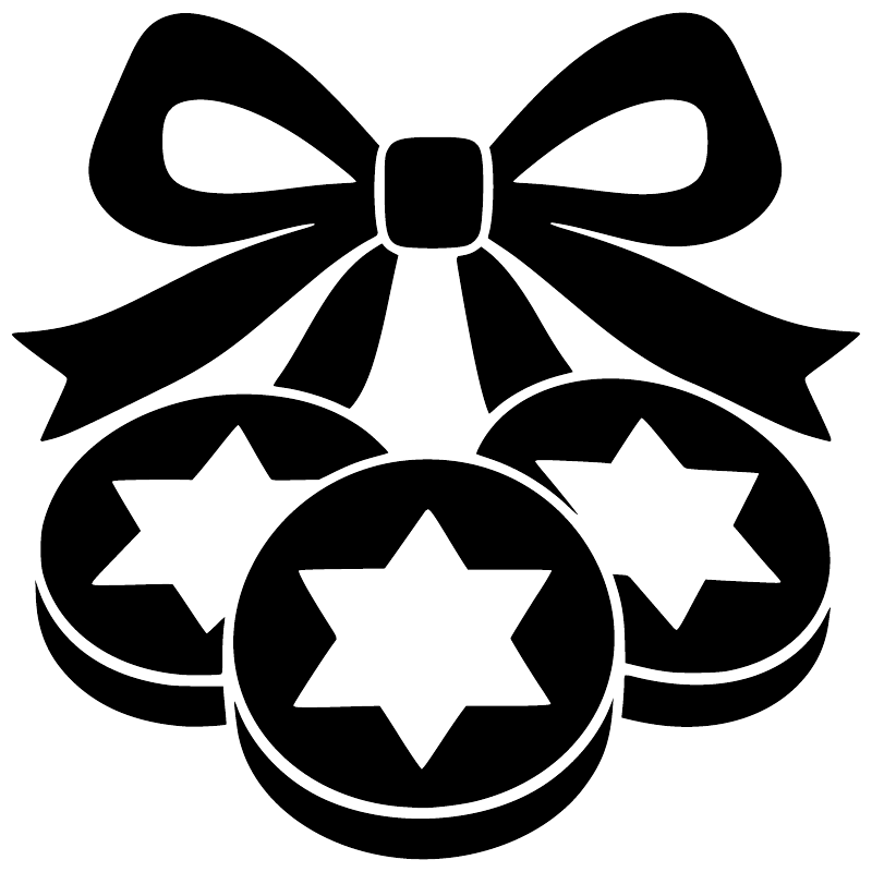 Close-up black Hanukkah vinyl decal: bow with three star circles, center hexagram