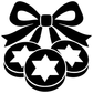 Close-up black Hanukkah vinyl decal: bow with three star circles, center hexagram