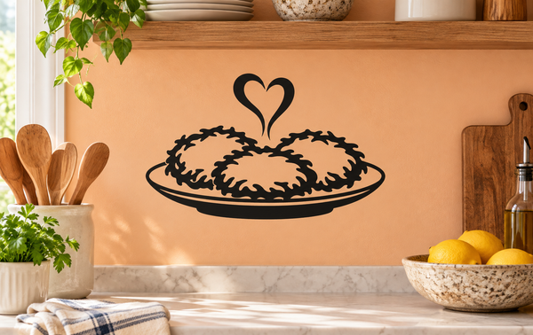 Black latke vinyl decal with heart above plate