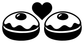 Vinyl decal close-up: two smiling latke faces in black and white with heart
