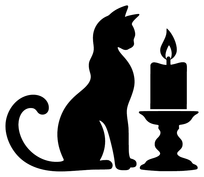 Black vinyl decal close-up: cat silhouette with lit candle and menorah