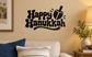 Happy Hanukkah vinyl decal with menorah and bold black lettering