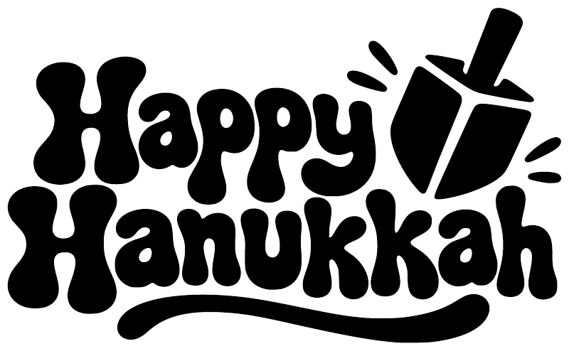 Happy Hanukkah vinyl decal, close-up of black text and menorah icon