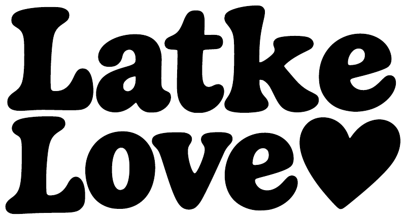 Black "Latke Love" lettering vinyl decal with heart shape, bold cutout text