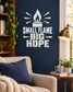 White vinyl decal with candle icon, sunburst rays, and text “SMALL FLAME” “BIG HOPE”