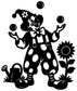 Clown juggling vinyl decal, black and white silhouette with sunflower and balls