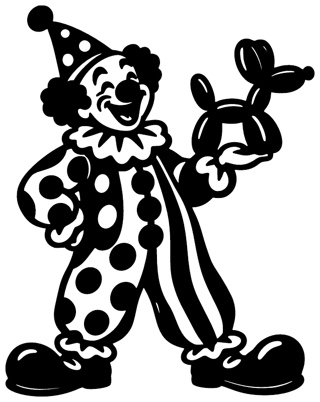 Vinyl decal: black cartoon clown holding balloon dog outline