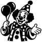 Black-and-white clown portrait vinyl decal with balloon, polka dots, and party hat
