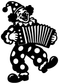 Black clown vinyl decal playing accordion with polka-dot outfit