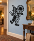 Clown vinyl decal with black-and-white polka dot outfit holding a sunflower