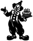 Black clown vinyl decal holding a birthday cake with candles