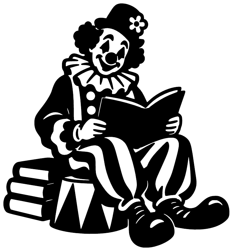 Black clown reading a book vinyl decal with bow tie