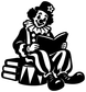 Black clown reading a book vinyl decal with bow tie
