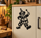 Clown drummer vinyl decal, black clown holding drumsticks with bass drum