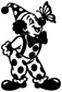 Black vinyl clown nose decal with butterfly and polka-dot spots, smiling pose
