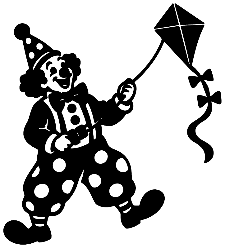 Black clown kite flyer vinyl decal with polka-dot outfit and kite with bow tail