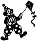 Black clown kite flyer vinyl decal with polka-dot outfit and kite with bow tail