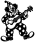 Black-and-white clown guitarist vinyl decal, smiling clown playing guitar