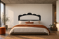 Scalloped crest vinyl headboard decal in black, arched top and centered cutout