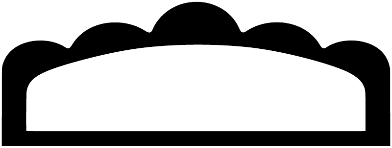 Black scalloped crest vinyl decal with arched top and scalloped side edges