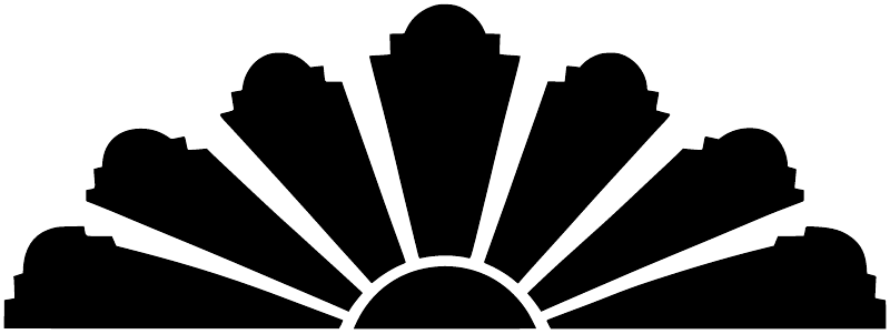 Fan vinyl decal silhouette in black with central circle and arched panel rays
