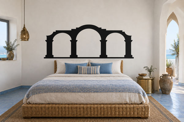 Black three-arch colonnade vinyl headboard decal with arched openings