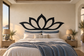 Black lotus crown vinyl decal for headboard, bold symmetrical lotus flower design