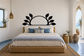 Vinyl headboard arch decal with black leaf branches and blank center panel