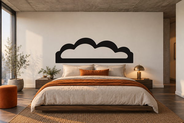 Cloud-shaped panel vinyl decal for headboards, with black outline and white interior
