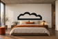 Cloud-shaped panel vinyl decal for headboards, with black outline and white interior