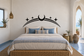 Night sky arch vinyl decal with crescent moon, stars, and arched lines for headboard