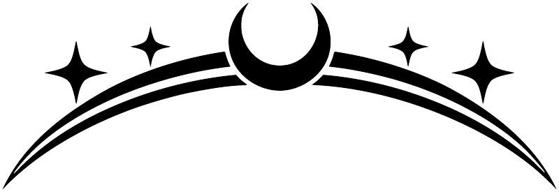 Night sky arch vinyl decal detail: crescent moon, stars, and arched lines in black