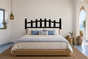 Garden gate vinyl headboard decal with black fence design for bed headboard