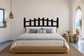 Garden gate vinyl headboard decal with black fence design for bed headboard