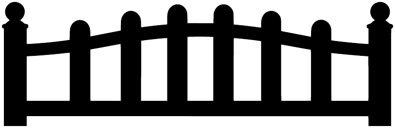 Black garden gate vinyl decal with vertical pickets and arched latch panel