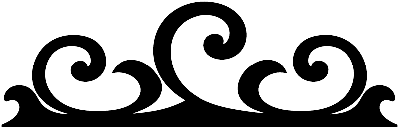 Black ornate scroll crest vinyl decal with swirling curls and central arch