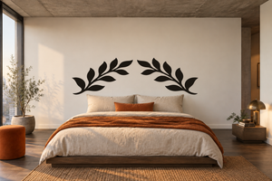 Black fern canopy vinyl headboard decal with curved leaf branches
