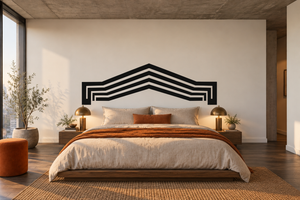Black chevron vinyl decal for headboard wall, stacked V stripes in rising pattern