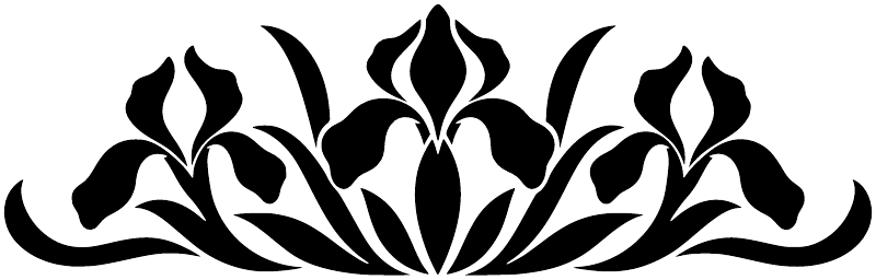 Black decorative floral crest vinyl decal, symmetrical scrollwork